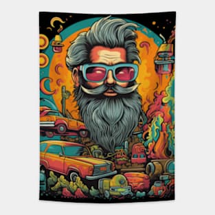 Retro Vinyl Psychedelia: Echoes of the 70s on the WRAP-MAN LAMBERT T-Shirt Tapestry