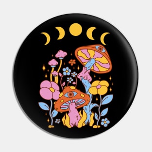 Cottagecore Mushroom Retro Moon Phases Pin