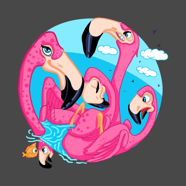 Crazy  pink family flamingo by Olena Dosch