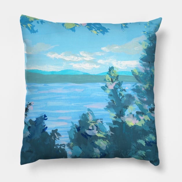 Pastel Lake Pillow by erinkatearcher