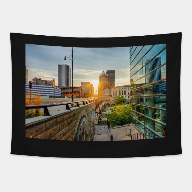 Rochester NY Sunrise Genesee River Tapestry by WayneOxfordPh