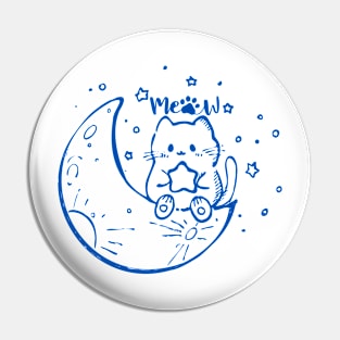 Cute Cat with Moon Cute Kitten Cute Illustration Art Pin