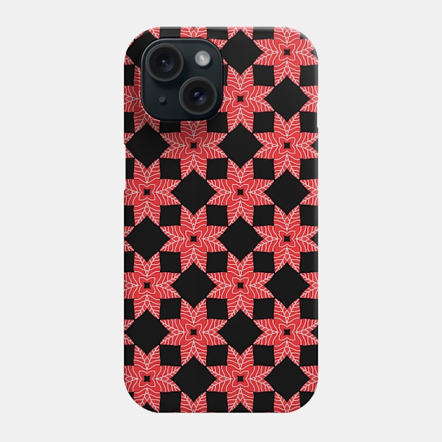 Red And White Flower Tile Geometric Pattern Phone Case by LozzieElizaDesigns