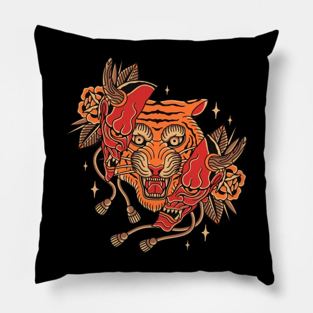 Tiger & Hannya Pillow by Abrom Rose