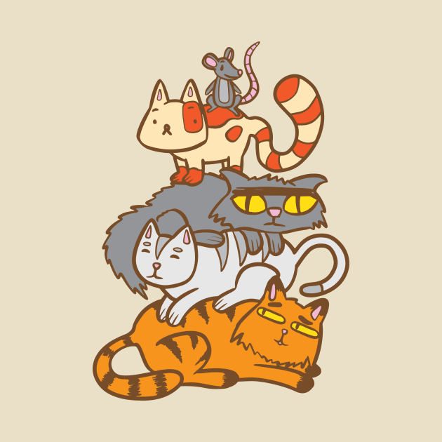 Stack of cats..... and a mouse! by JIMBOT