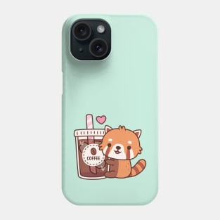 Cute Little Red Panda Hugging Iced Coffee Phone Case