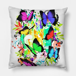 Colorful Papillon - Cute Butterfly - Girlie - Flower Pattern Pillow