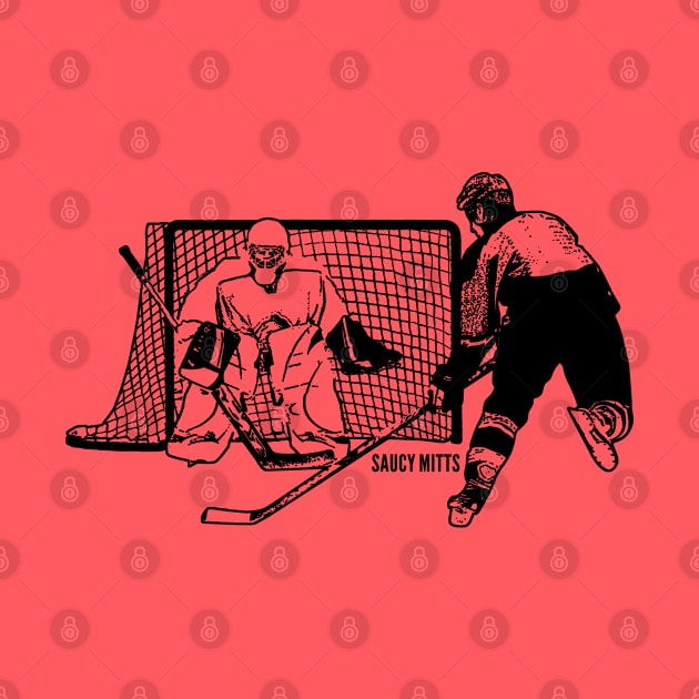 Hockey Shot On Net Ink Sketch by SaucyMittsHockey