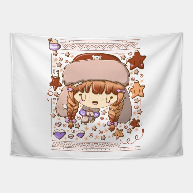 Cute hot choco bubble head cutie Tapestry by studiomogwai