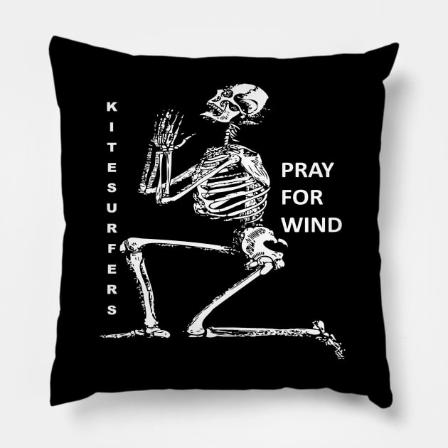 Kiteboarding Humor Kneeling Skeleton Praying For Wind 2 Pillow by taiche