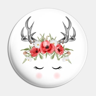 Deer Flower Red Poppy Pin