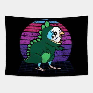 Vaporwave blue budgie Dinosaur Tapestry