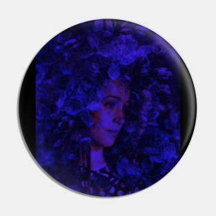 Beautiful girl, near the flowers. Dark, dim, calm and beautiful. Blue. Slightly brighter version. Pin