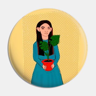 Girl with plant Pin