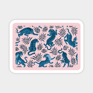 Tiger Blue Pink Tropical Leaves Trendy Modern Pattern Magnet