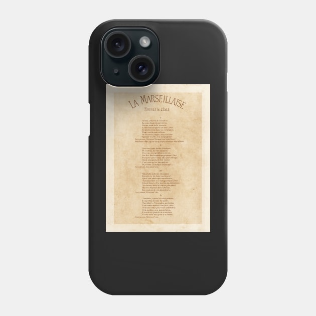 La Marseillaise - Lyrics - Rouget de L'Isle Phone Case by Labonneepoque