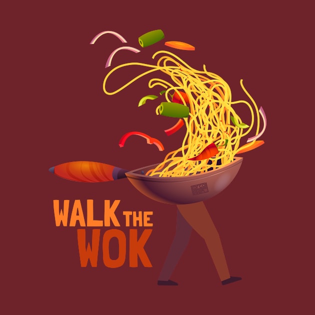 Funny Walk Wok Walking Chinese Pot Pan Pun Asian Chef Noodle by porcodiseno