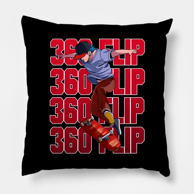 360 Flip Skater Skateboarding Tre Flip Pillow by Noseking