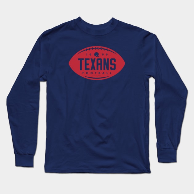 deadmansupplyco Vintage Football Shape - Houston Texans (Red Texans Wordmark) Long Sleeve T-Shirt