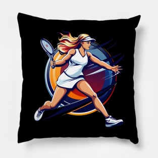 Beautiful woman playing tennis Pillow