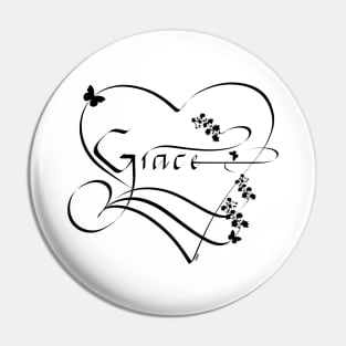 Grace, calligrahpy, female name, black font Pin