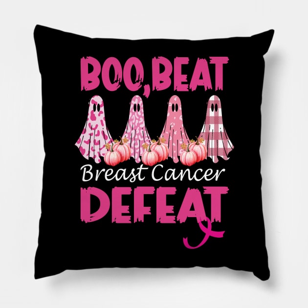 Boo, Beat, Breast cancer defeat, breast cancer awareness halloween Pillow by AlmaDesigns