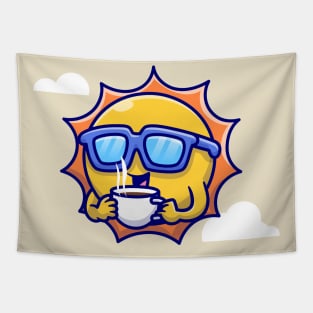 Cute Cool Sun Drink Coffee Cartoon Tapestry