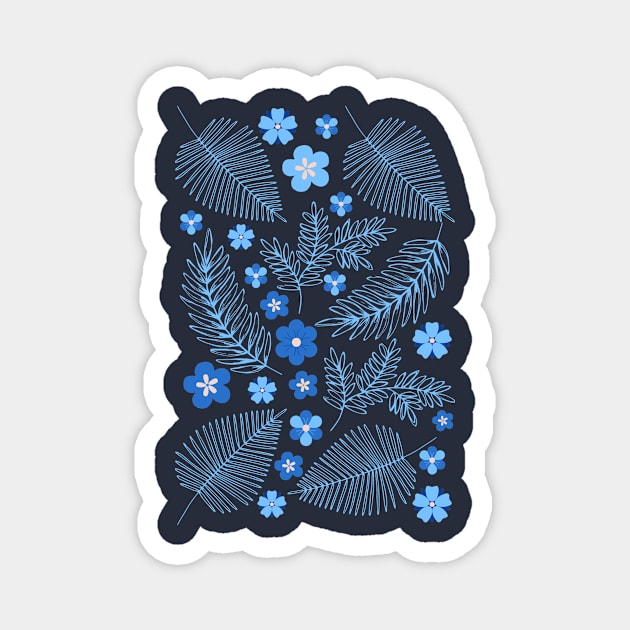 Light Blue leaves and flowers pattern Magnet by PedaDesign