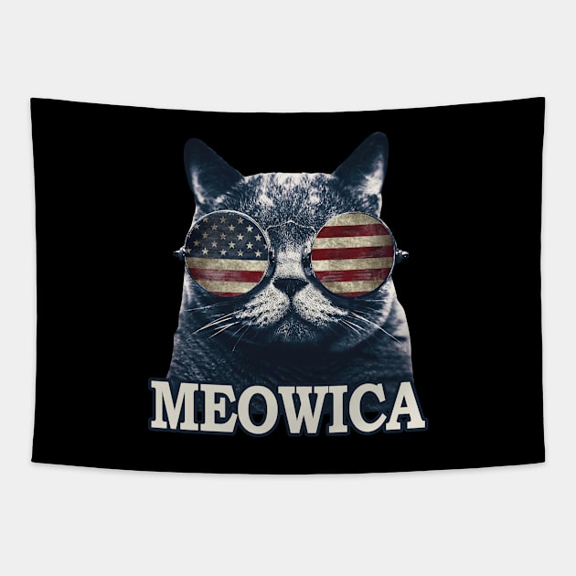 4th of July  Meowica Merica  USA Tapestry by HOGOs