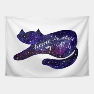 Watercolor galaxy cat - purple Tapestry