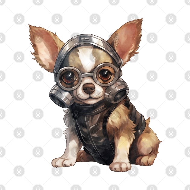 Chihuahua Dog Wearing Gas Mask by Chromatic Fusion Studio