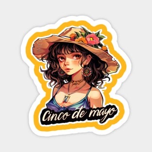 Mexican anime girls cinco de mayo with sumbrero Magnet