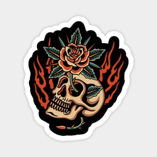 Skull Rose traditional tattoo Magnet