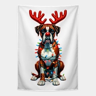 Christmas Red Nose Boxer Dog Tapestry