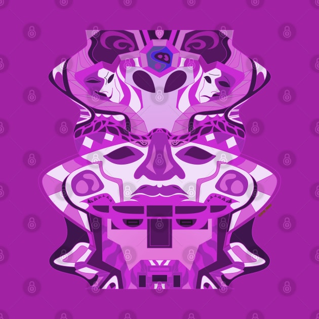 deep alien olmec totem head in purple mandala ecopop by jorge_lebeau