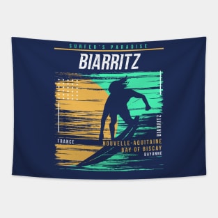 Retro Surfing Biarritz, France // Vintage Surfer Beach // Surfer's Paradise Tapestry
