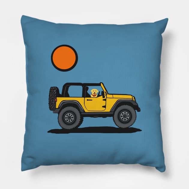 Yellow 4x4 with Dog Rider Pillow by Trent Tides