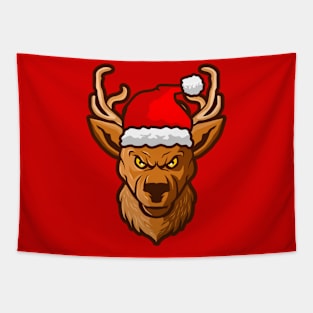 Funny Deer Head with Santa Cap Tapestry