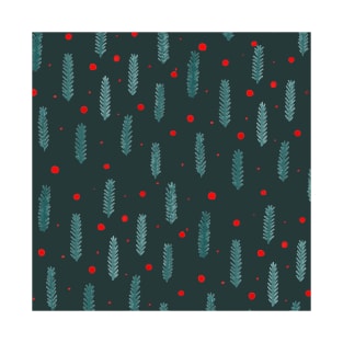 Christmas branches and dots - teal and eucalipt T-Shirt