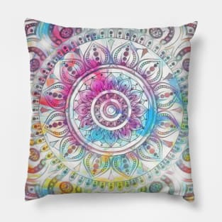 Digital Fluid Art Design - from Original Flip Cup Technique - Pastel Blue Mandala Pillow