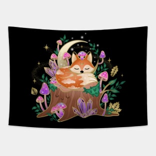 Mushroom & Crystal Sleeping Fox Tapestry