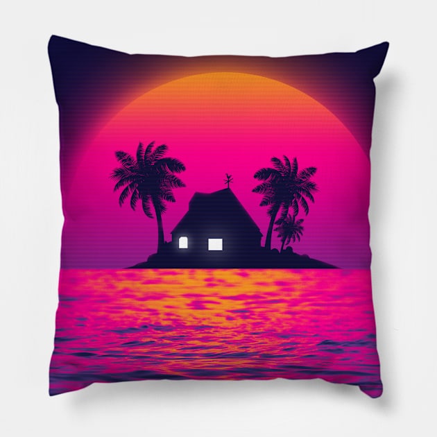 Kame house sunset Pillow by mrcatguys
