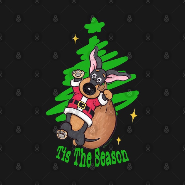 Cute Funny doxie Dog ready for the Dachshund Holidays on a dachshund  Tis The Season Christmas Doxie tee by Danny Gordon Art