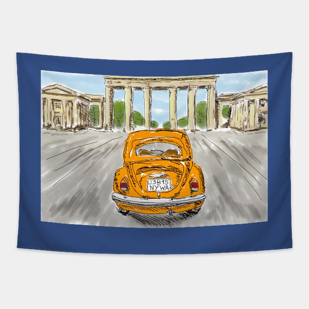 classic car ink illustration, italian art, vintage Tapestry by NYWA-ART-PROJECT