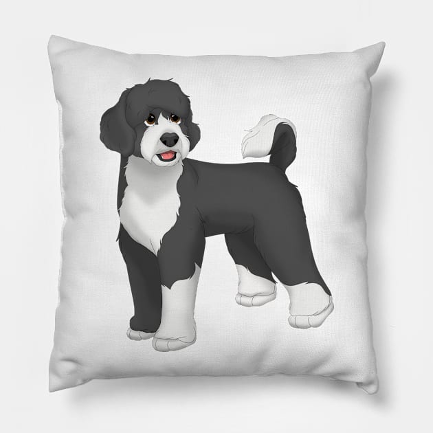 Black & White Portuguese Water Dog Pillow by millersye