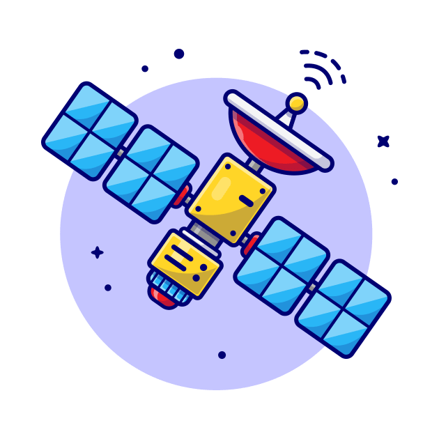 Flying Satellite Space Cartoon Vector Icon Illustration by Catalyst Labs