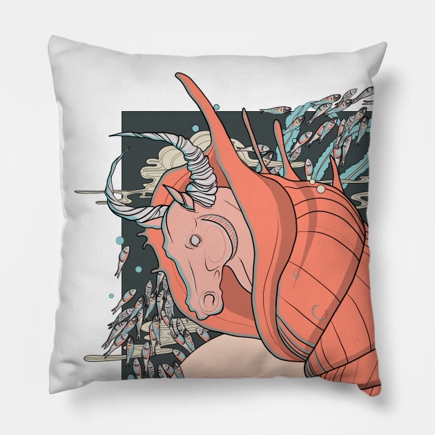 Shrimphorse Pillow by Taisiia