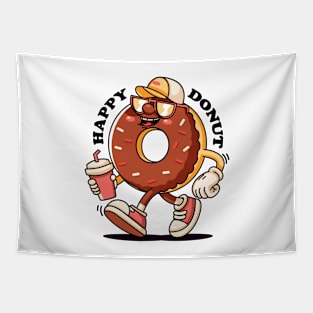 Happy donut, retro cartoon mascot Tapestry