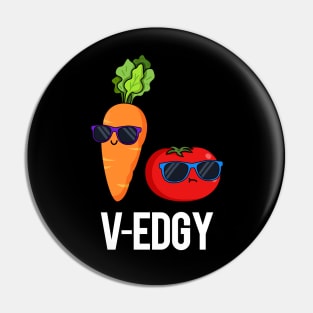 V-Edgy Cute Veggie Pun features a cool carrot and tomato looking edgy in their sunglasses Pin