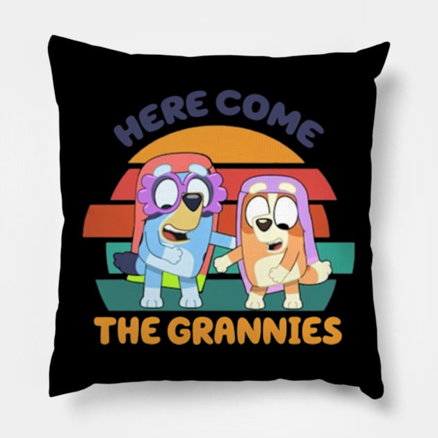 Here come the grannies Retro Pillow by Rainbowmart